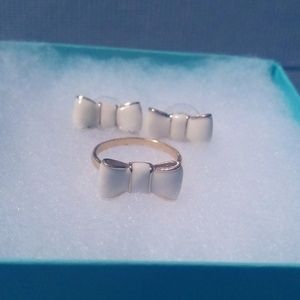 Kate Spade White & Gold Bow: Ring & Earring Set